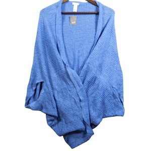 J.jill Womens‎ S-L Classic Blue Cotton Blend Knit Open Cardigan